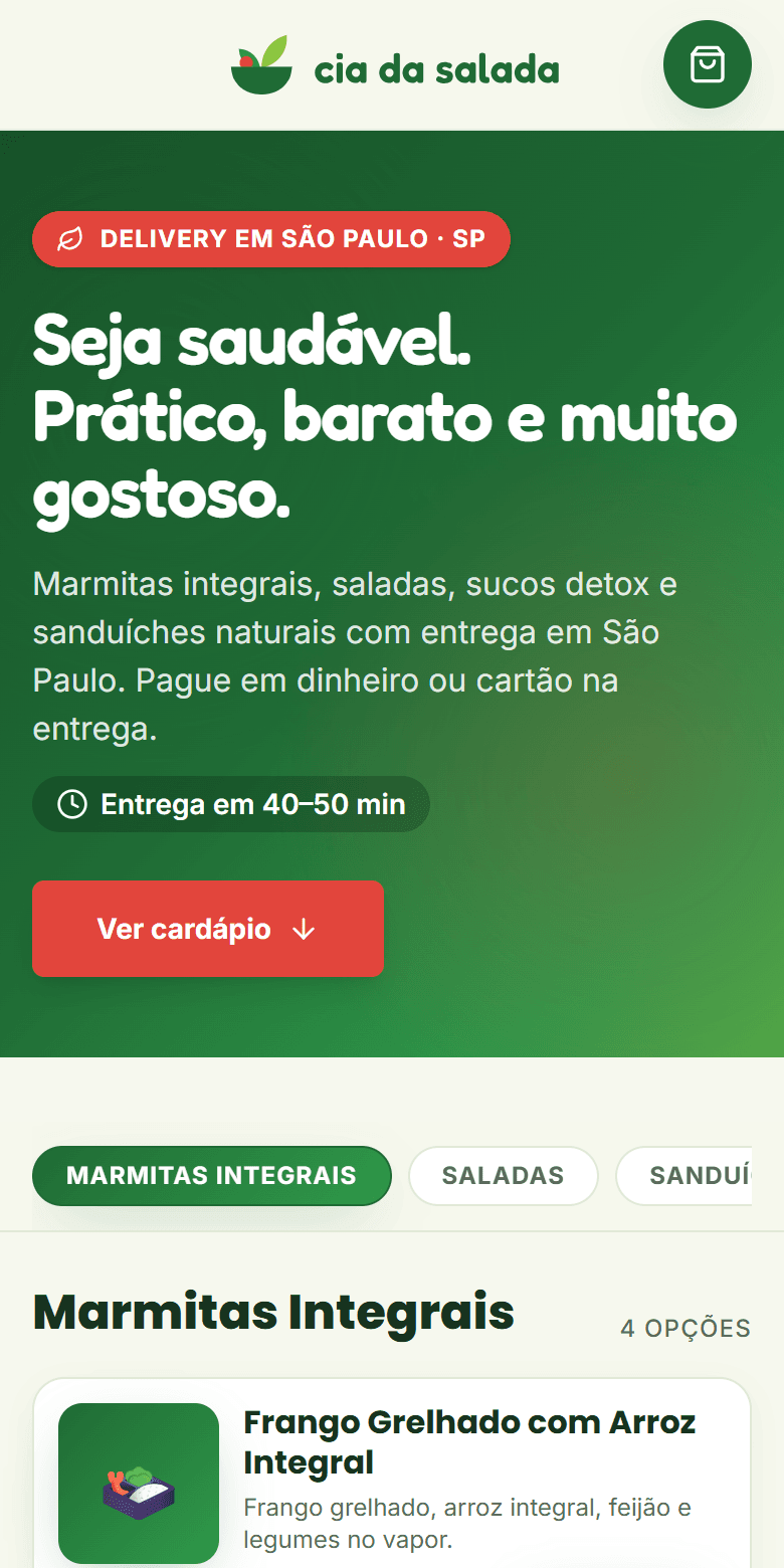 Loja Cia da Salada aberta no celular